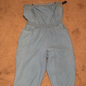 Denim tube top jumpsuit